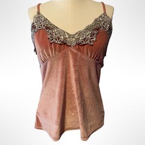 Velour Lace Detail Pink Tank Top